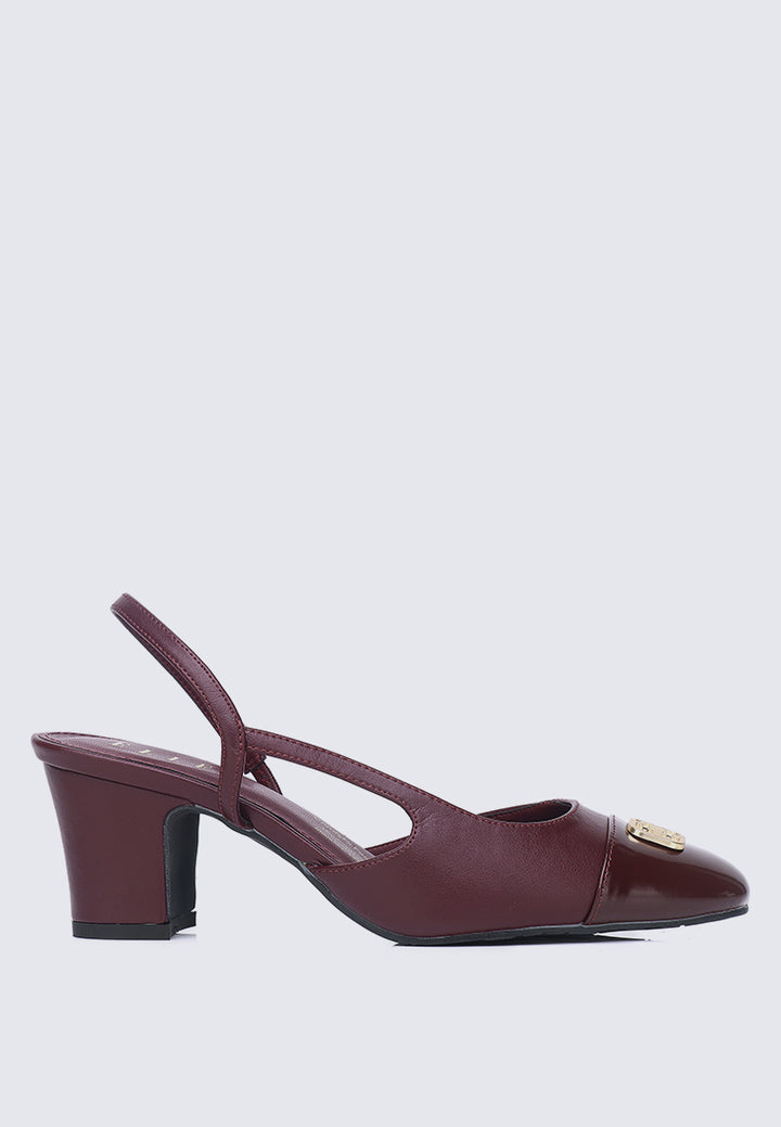 Charlene Comfy Fit Footbed Microfiber Leather Heels In Maroon