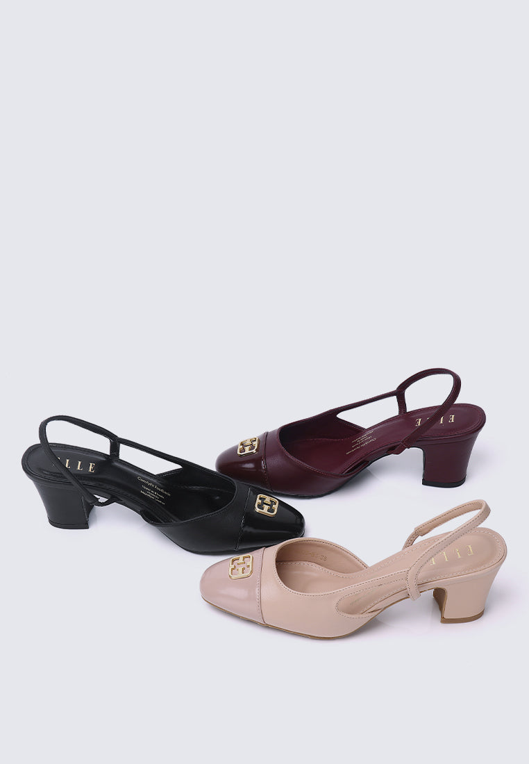 Charlene Comfy Fit Footbed Microfiber Leather Heels In Maroon