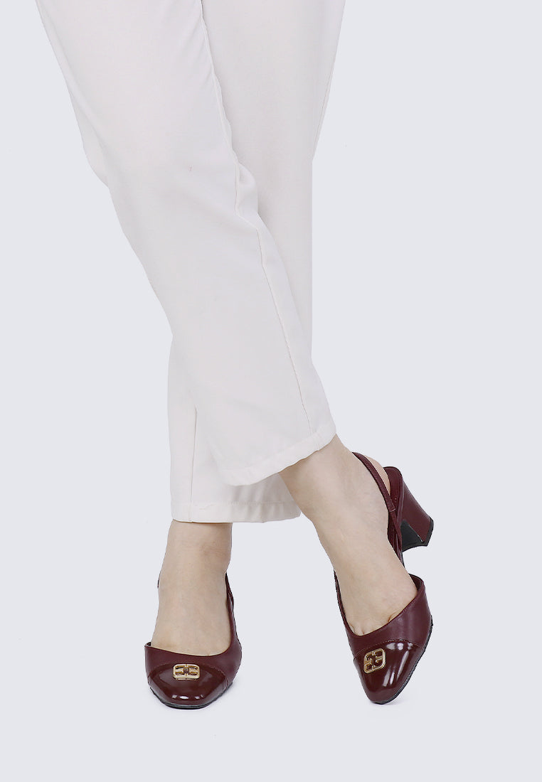 Charlene Comfy Fit Footbed Microfiber Leather Heels In Maroon