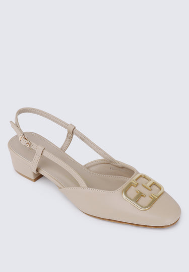 Madelyn Comfy Fit Footbed Microfiber Leather Heels In Khaki