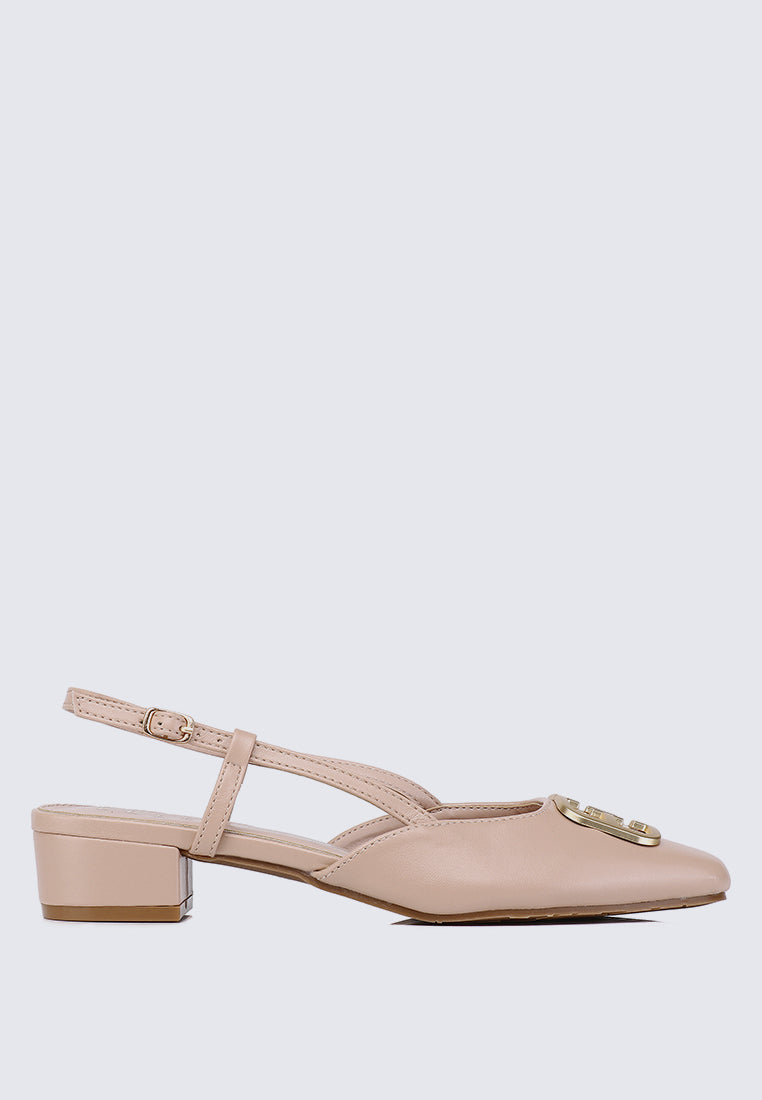 Madelyn Comfy Fit Footbed Microfiber Leather Heels In Peach