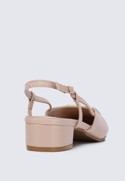 Madelyn Comfy Fit Footbed Microfiber Leather Heels In Peach