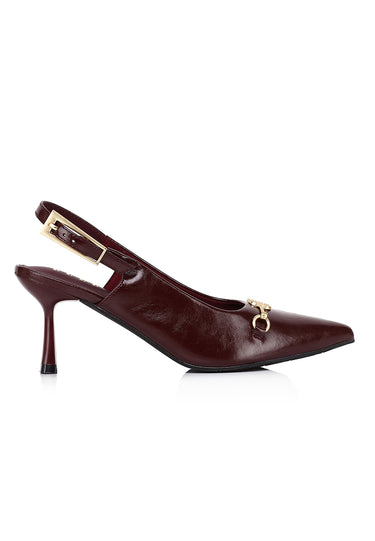 Melanie Comfy Fit Footbed Microfiber Leather Heels In Burgundy