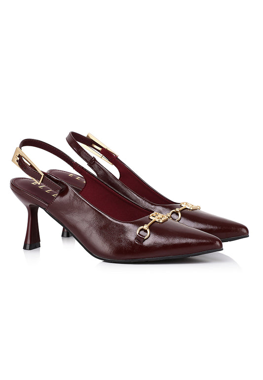 Melanie Comfy Fit Footbed Microfiber Leather Heels In Burgundy