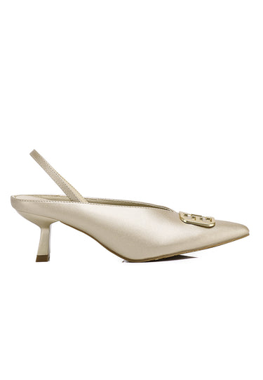 Beatrice Comfy Fit Footbed Microfiber Leather Heels In Champagne