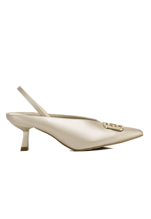 Beatrice Comfy Fit Footbed Microfiber Leather Heels In Champagne