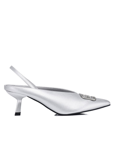 Beatrice Comfy Fit Footbed Microfiber Leather Heels In Silver