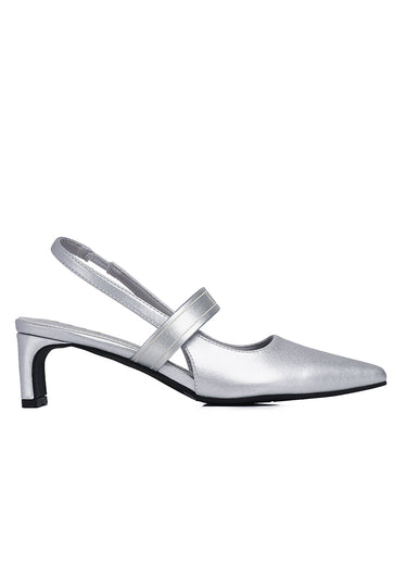 Aimee Comfy Fit Footbed Microfiber Leather Heels In Silver