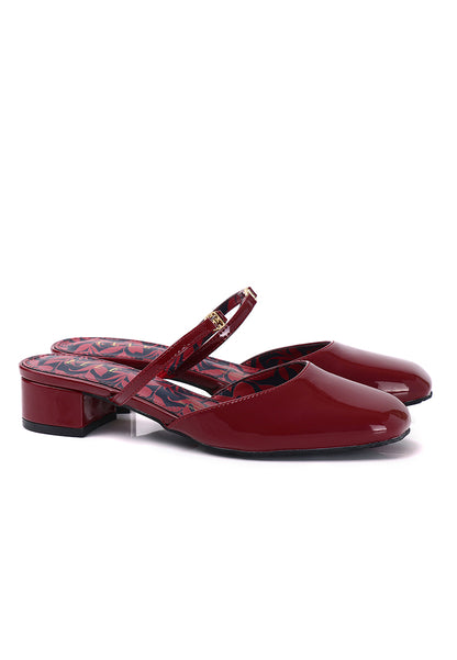 Jade Comfy Fit Footbed Microfiber Leather Heels In Maroon