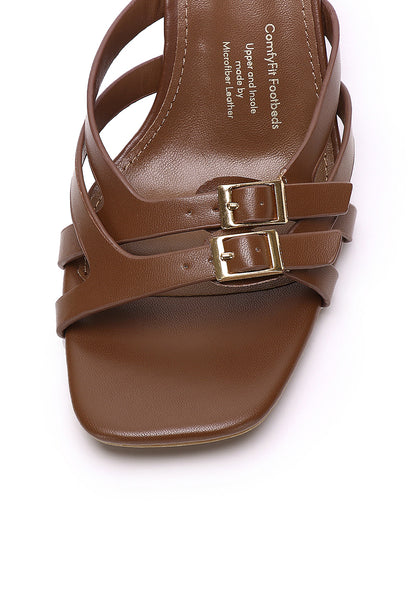 Louise Comfy Fit Footbed Microfiber Leather Heels In Tan