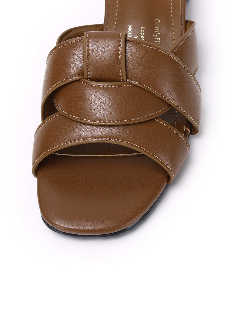 Juliet Comfy Fit Footbed Microfiber Leather Heels In Tan