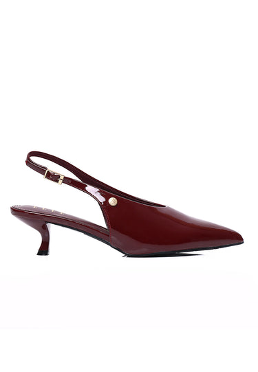 Margaux Comfy Fit Footbed Microfiber Leather Heels In Brick Red