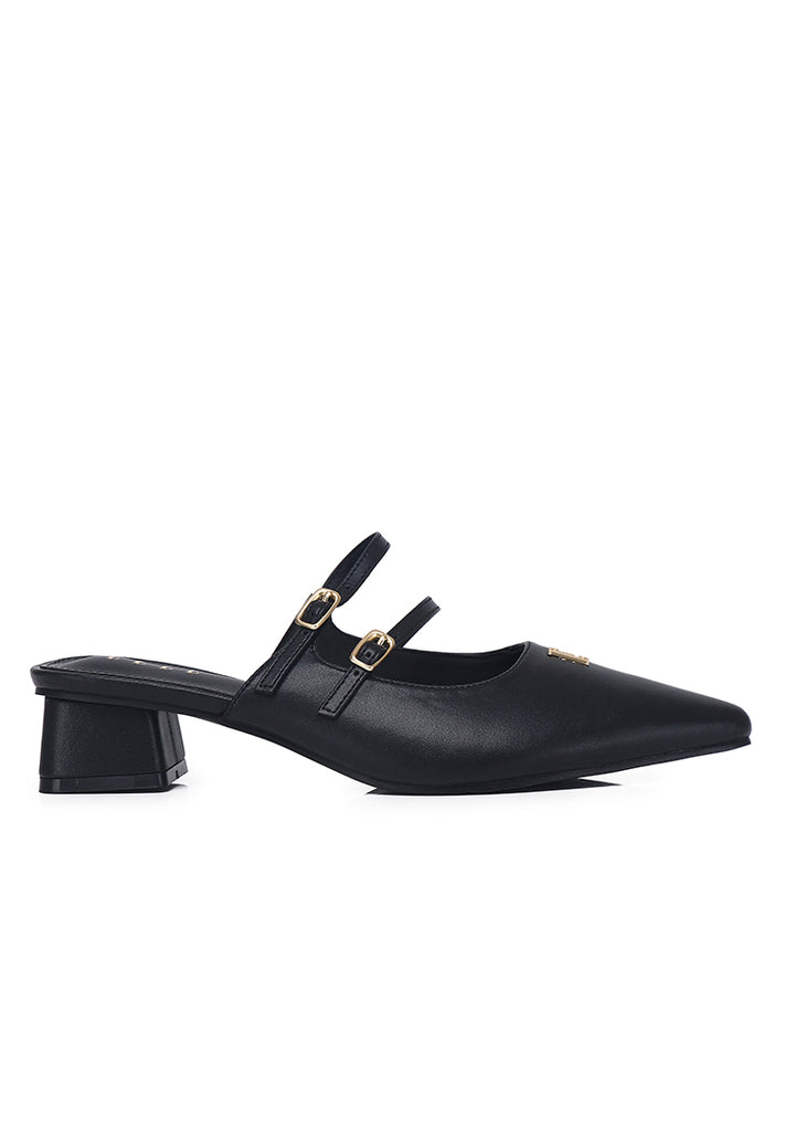 Laurine Pointed Comfy Fit Footbed Microfiber Leather Heels In Black