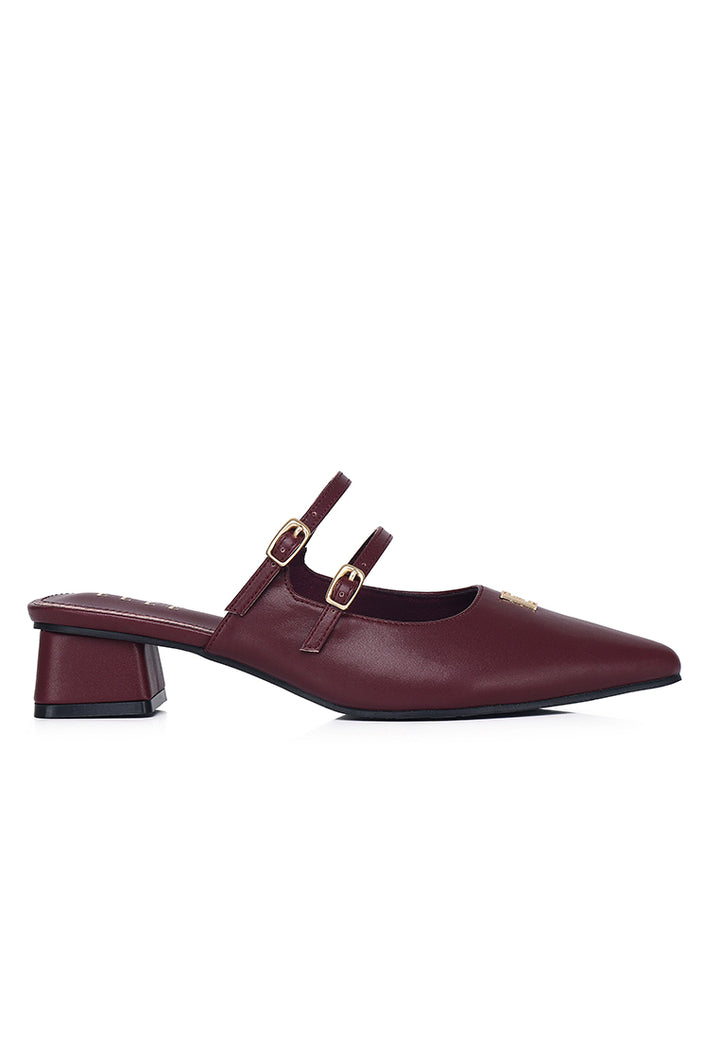 Laurine Pointed Comfy Fit Footbed Microfiber Leather Heels In Maroon