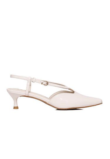Muse Pointed Comfy Fit Footbed Microfiber Leather Heels In Beige