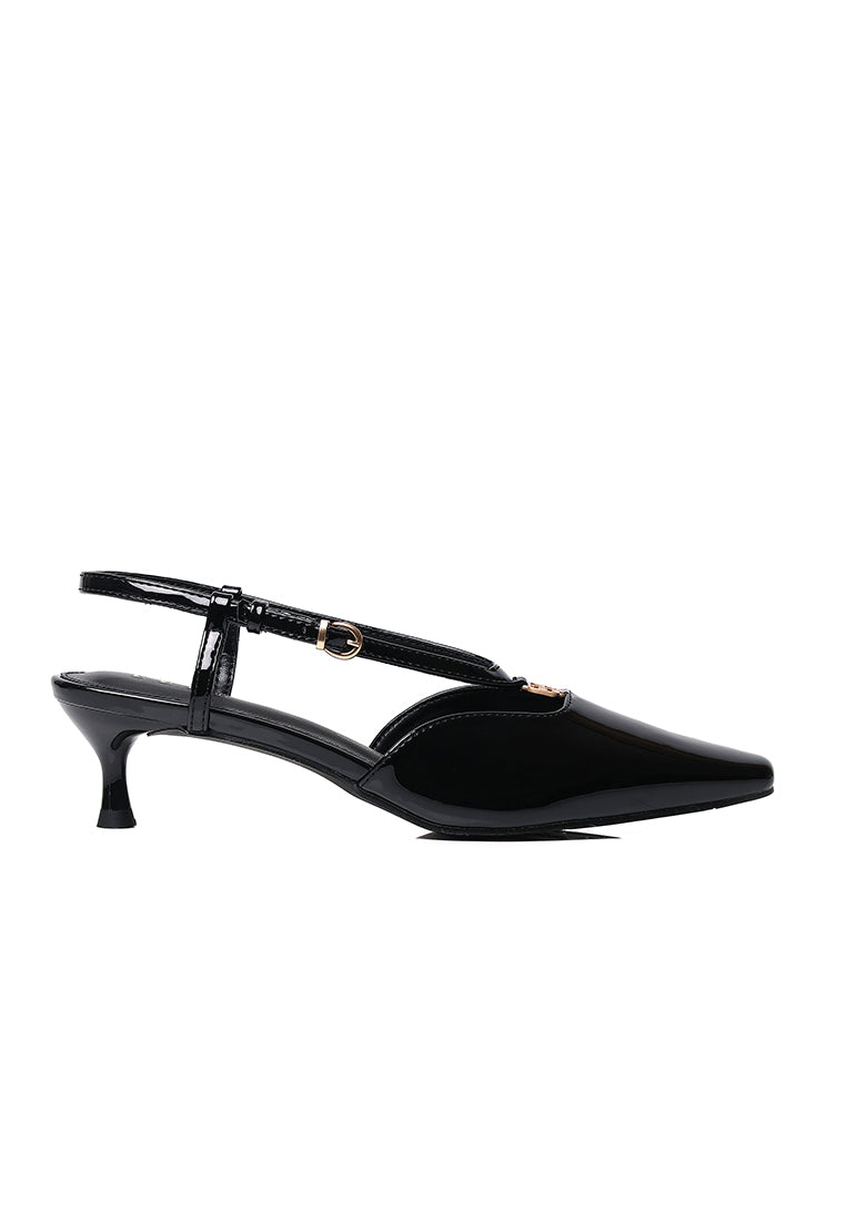 Muse Pointed Comfy Fit Footbed Microfiber Leather Heels In Black
