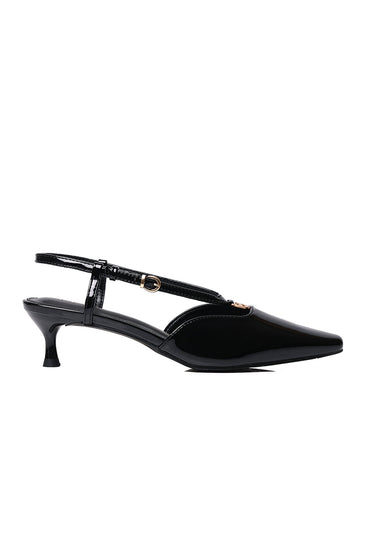 Muse Pointed Comfy Fit Footbed Microfiber Leather Heels In Black