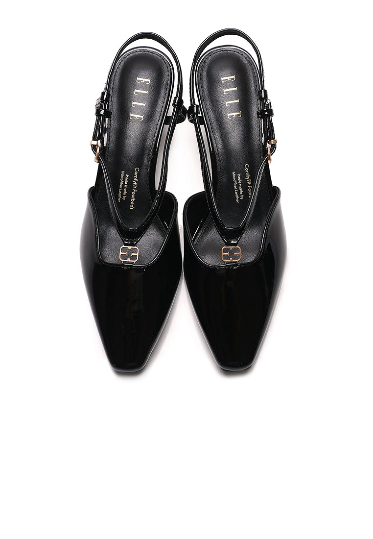 Muse Pointed Comfy Fit Footbed Microfiber Leather Heels In Black