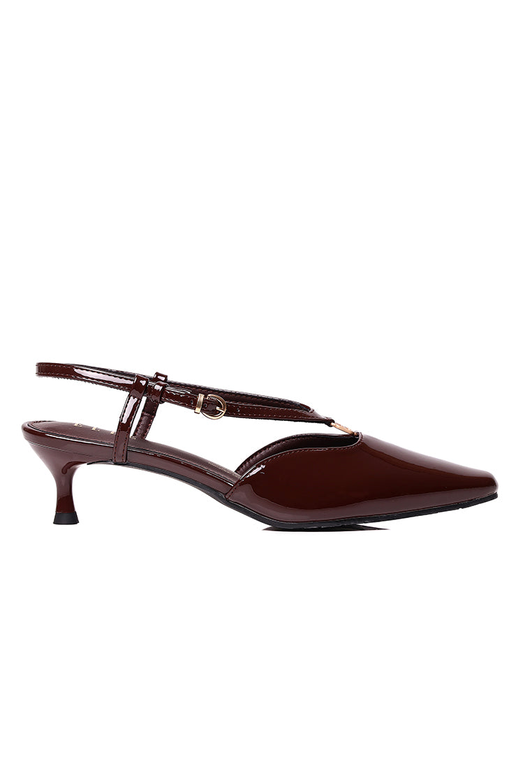 Muse Pointed Comfy Fit Footbed Microfiber Leather Heels In Coffee