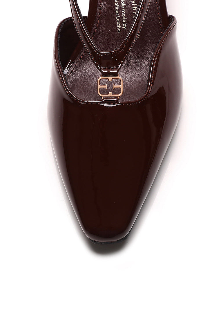 Muse Pointed Comfy Fit Footbed Microfiber Leather Heels In Coffee