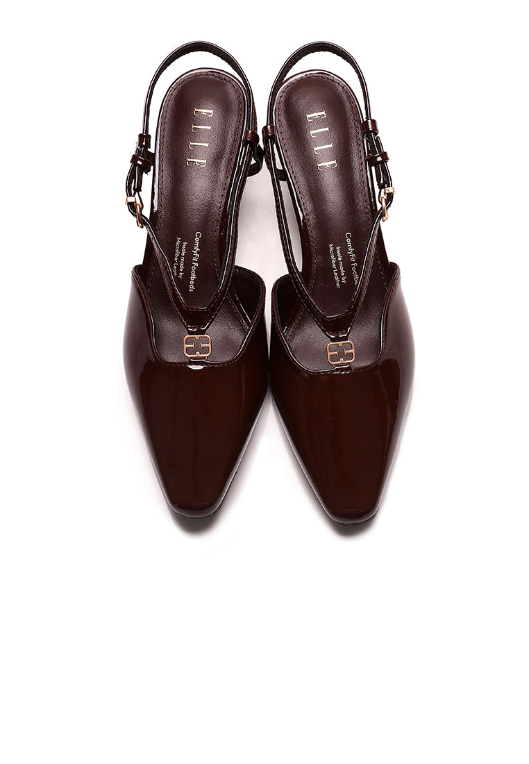 Muse Pointed Comfy Fit Footbed Microfiber Leather Heels In Coffee
