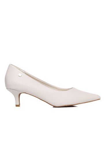 Jolin Comfy Fit Footbed Microfiber Leather Heels In Beige
