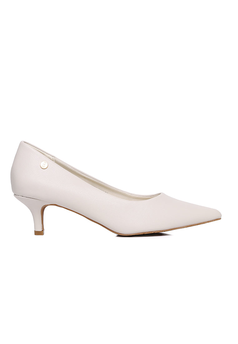 Jolin Comfy Fit Footbed Microfiber Leather Heels In Beige
