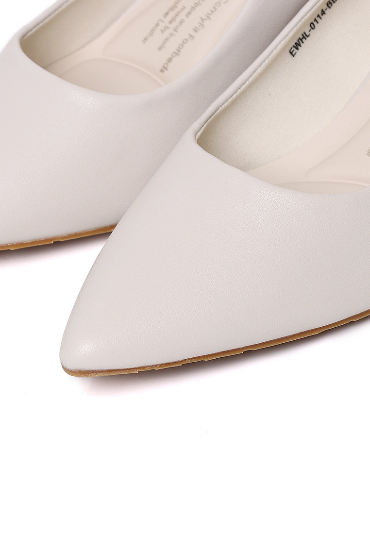 Jolin Comfy Fit Footbed Microfiber Leather Heels In Beige