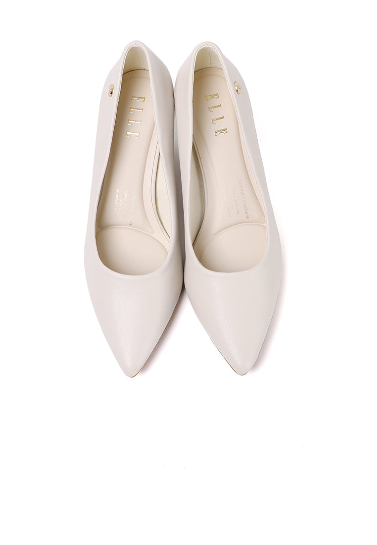 Jolin Comfy Fit Footbed Microfiber Leather Heels In Beige