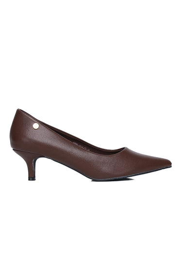 Jolin Comfy Fit Footbed Microfiber Leather Heels In Coffee
