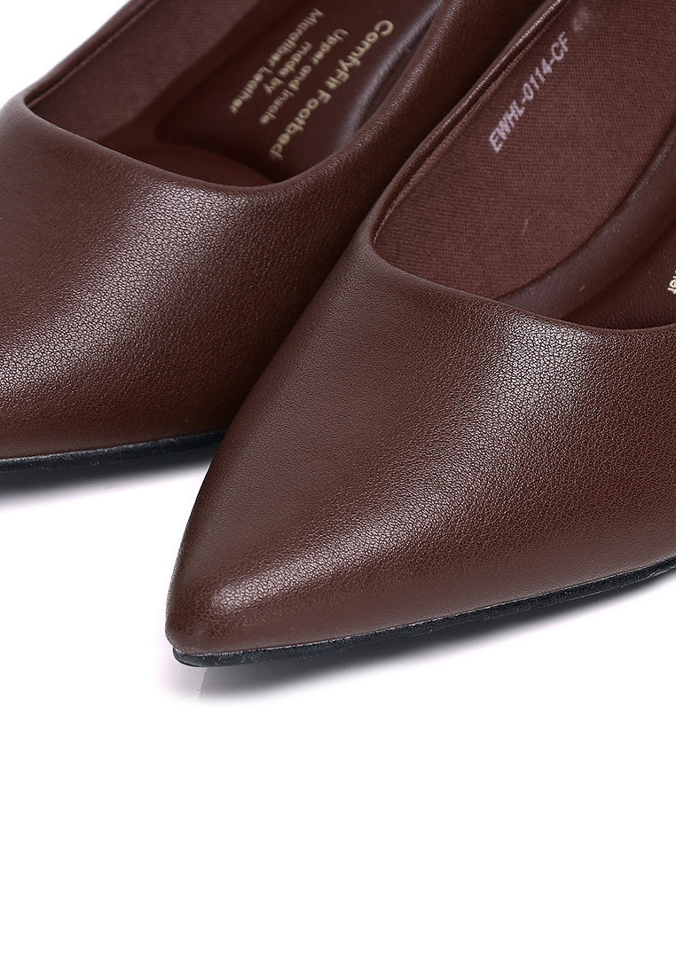 Jolin Comfy Fit Footbed Microfiber Leather Heels In Coffee