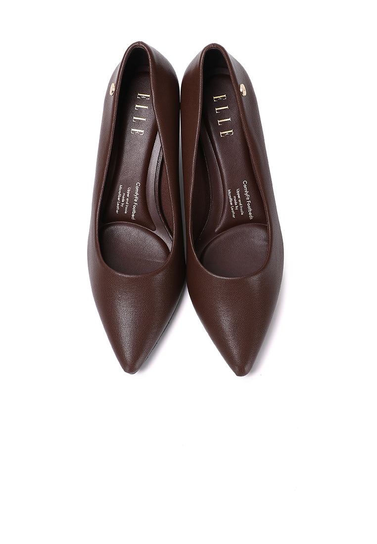 Jolin Comfy Fit Footbed Microfiber Leather Heels In Coffee