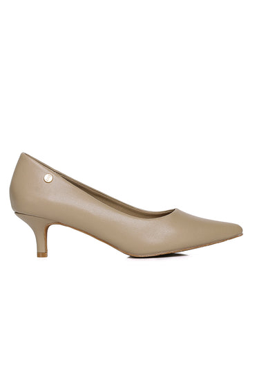 Jolin Comfy Fit Footbed Microfiber Leather Heels In Khaki