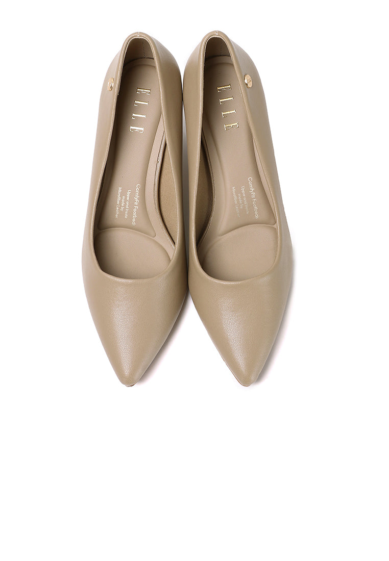 Jolin Comfy Fit Footbed Microfiber Leather Heels In Khaki