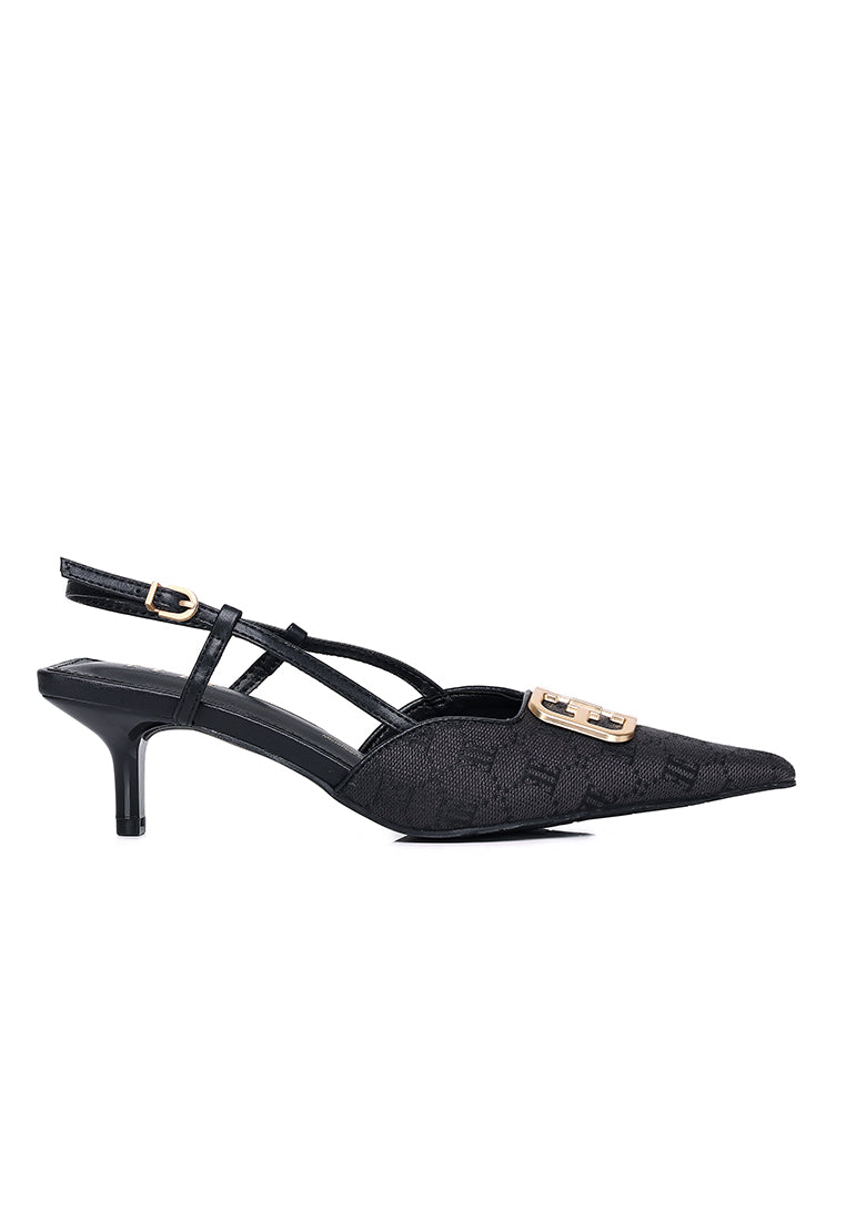 Aura Comfy Fit Footbed Microfiber Leather Heels In Black