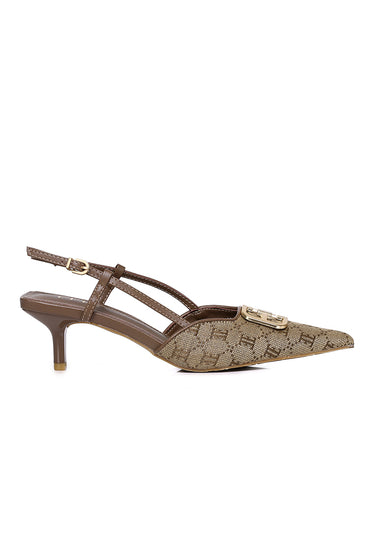 Aura Comfy Fit Footbed Microfiber Leather Heels In Brown