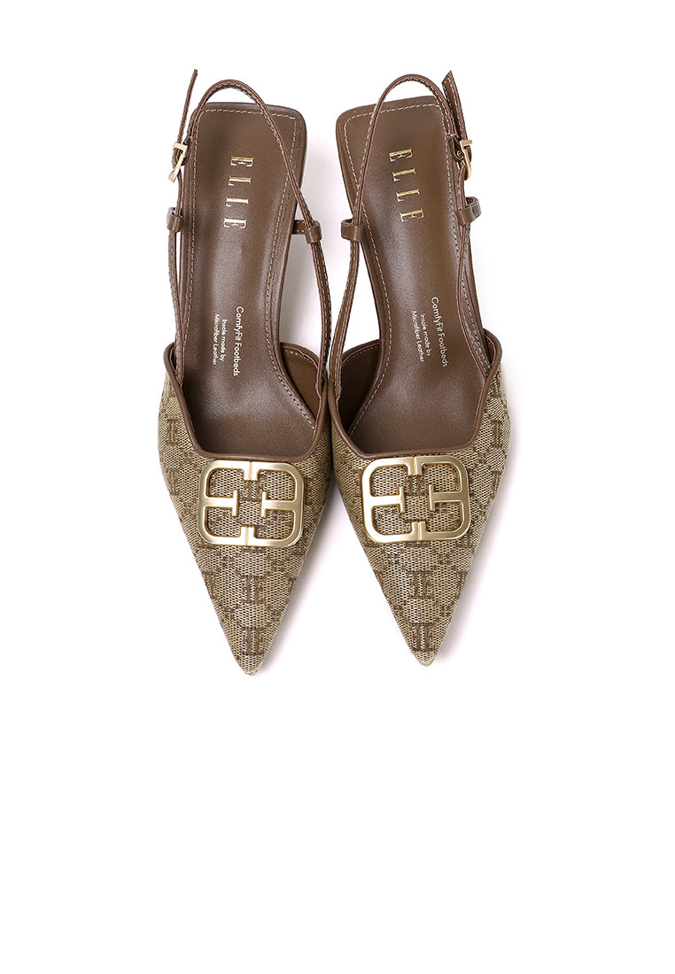 Aura Comfy Fit Footbed Microfiber Leather Heels In Brown