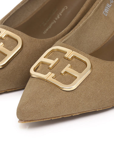 Eve Comfy Fit Footbed Microfiber Leather Heels In Khaki