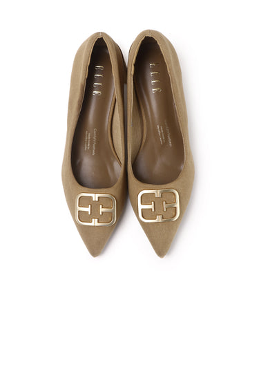 Eve Comfy Fit Footbed Microfiber Leather Heels In Khaki