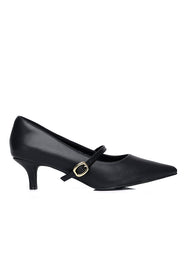 Molly Comfy Fit Footbed Microfiber Leather Heels In Black