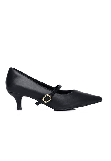Molly Comfy Fit Footbed Microfiber Leather Heels In Black