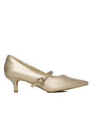 Molly Comfy Fit Footbed Microfiber Leather Heels In Gold