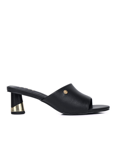 Nancy Comfy Fit Footbed Microfiber Leather Heels In Black