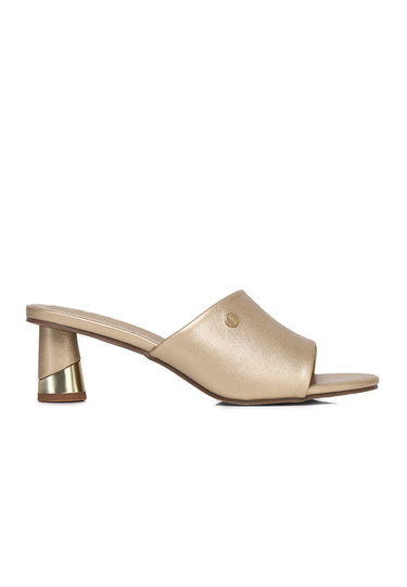 Nancy Comfy Fit Footbed Microfiber Leather Heels In Gold