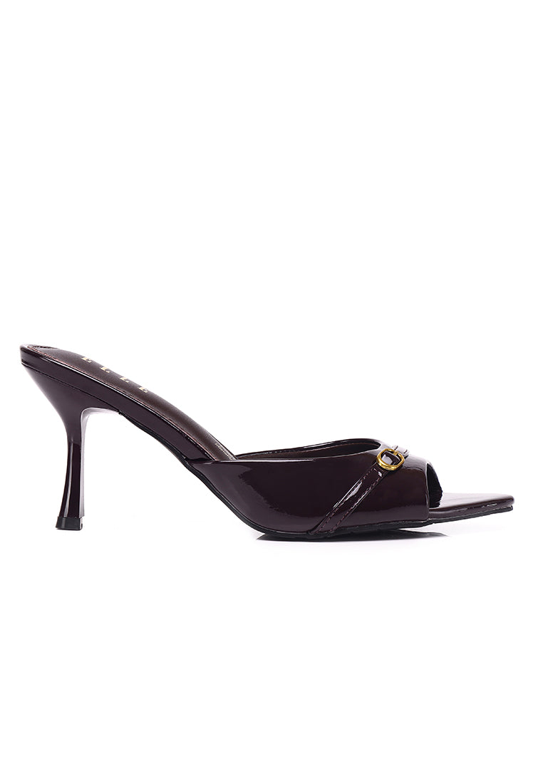 Belle Patent Comfy Fit Footbed Microfiber Leather Heels In Coffee