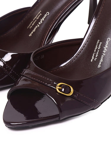 Belle Patent Comfy Fit Footbed Microfiber Leather Heels In Coffee