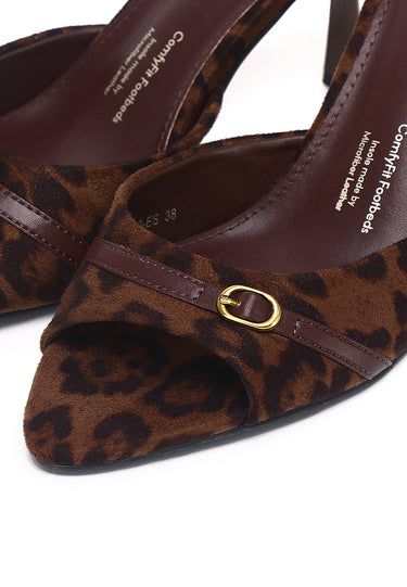 Belle Leopard-Print Comfy Fit Footbed Microfiber Leather Heels In Espresso