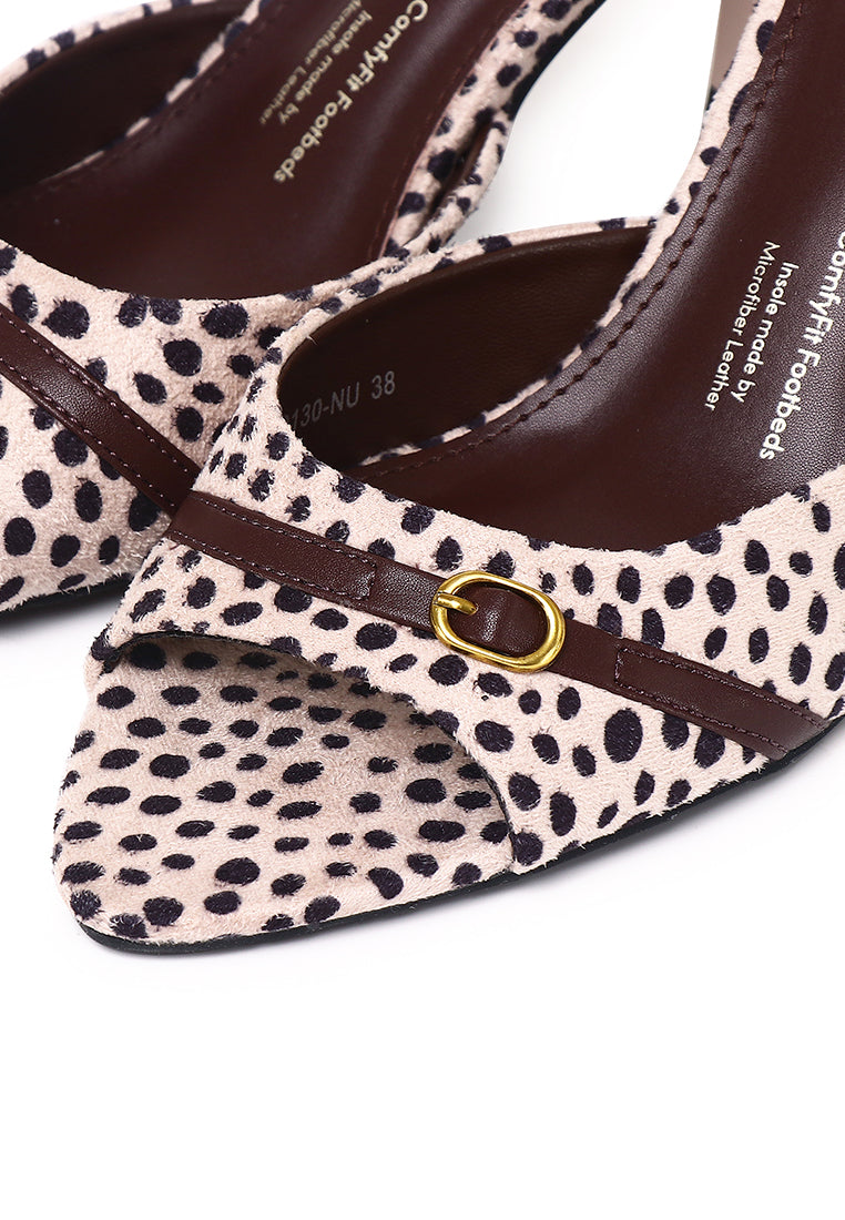 Belle Cheetah-Print Comfy Fit Footbed Microfiber Leather Heels In Nude