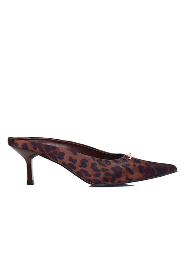 Tyla Leopard-Print Comfy Fit Footbed Microfiber Leather Heels In Brown