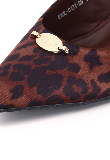 Tyla Leopard-Print Comfy Fit Footbed Microfiber Leather Heels In Brown